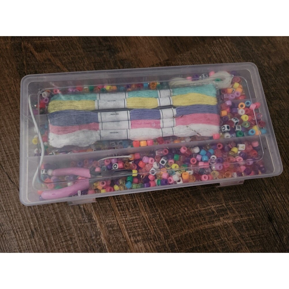 Box of beads & bracelet making supplies